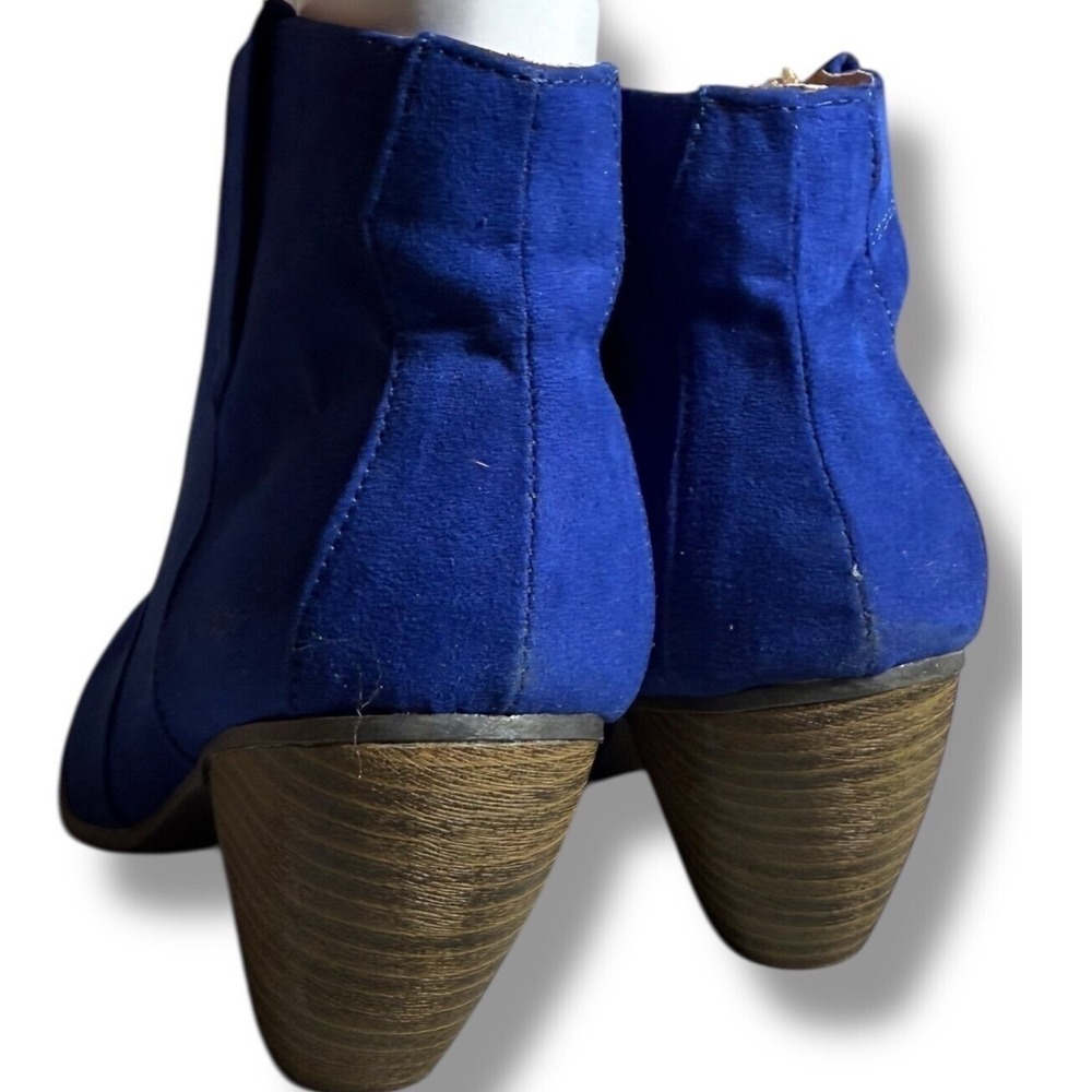 Qupid Western Cowboy Ankle Booties Stacked Heel Blue Faux Suede Size 6.5 - Picture 6 of 8